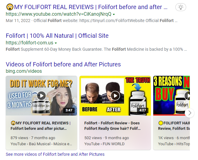 photo of a Bing search for before and after pictures of Folifort