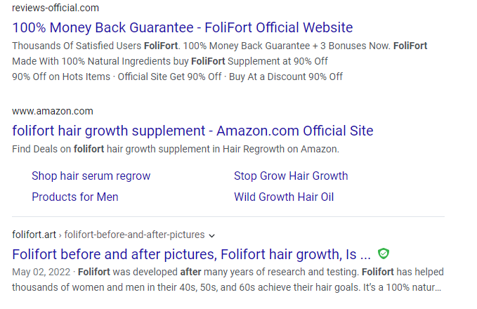 a search on Yahoo! for photos of people who have taken Folifort